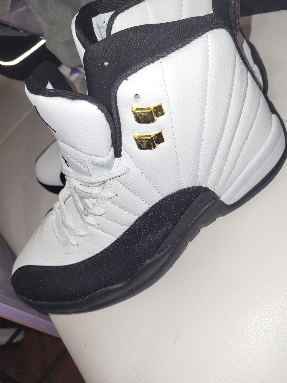 Jordan Men’s High-Top Sneakers - White & Black with Gold Accents - Picture 2 of 3